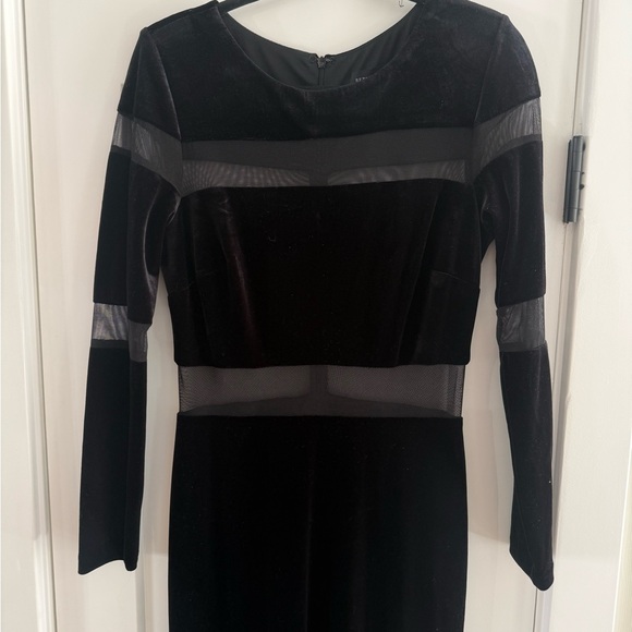 B&A Betsy Adam Black Velvet Illusion Evening Gown Dress - Picture 9 of 13